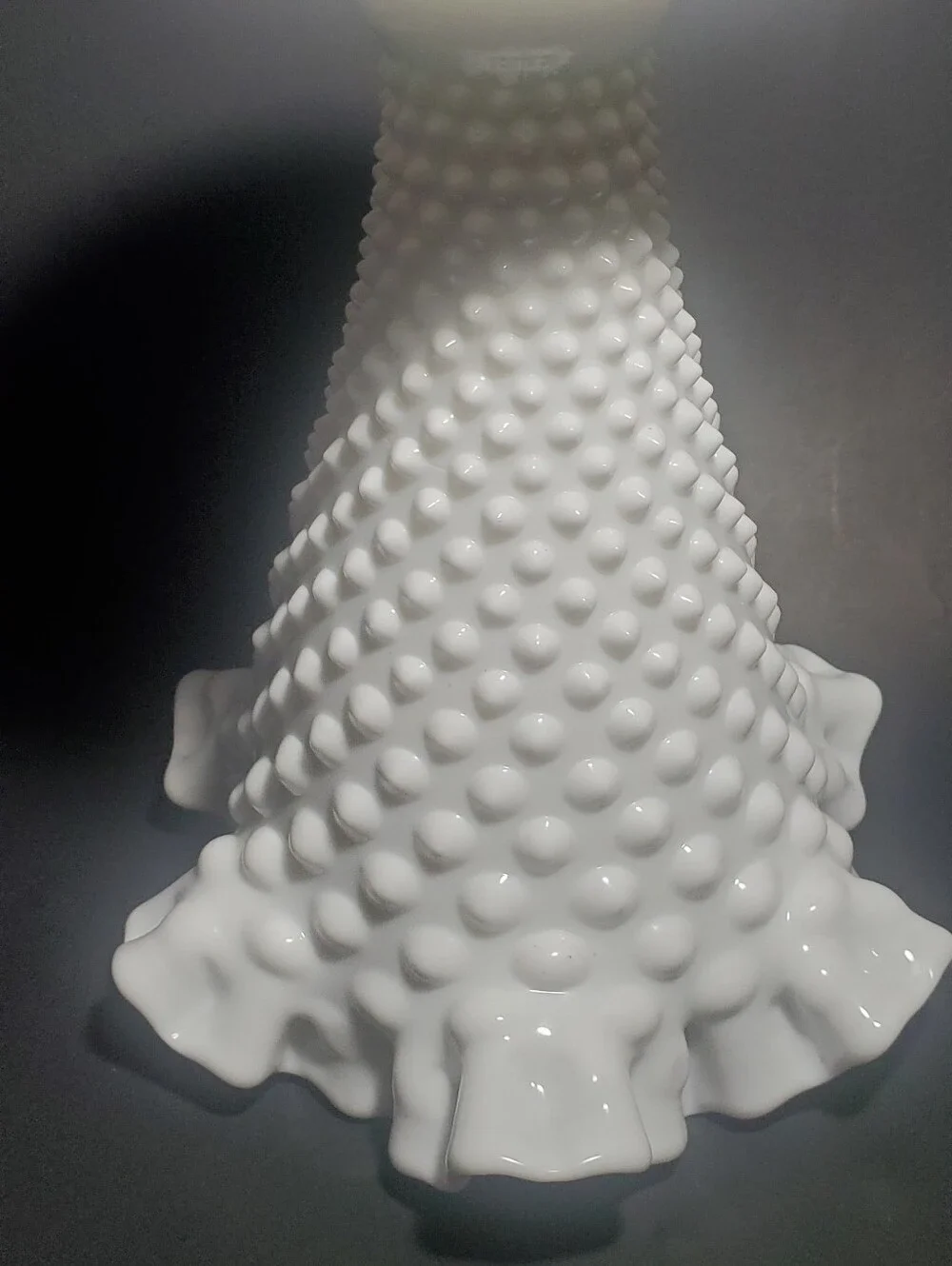 FENTON - Vintage Large Hobnail Milk Glass Trumpet Vase with Crimped Ruffled Rim